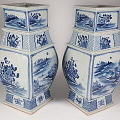 Pair of Large Antique Chinese Blue and White Canton Vases, 19th Century