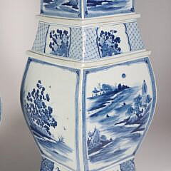 Pair of Large Antique Chinese Blue and White Canton Vases, 19th Century