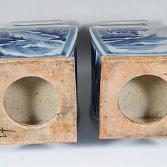 Pair of Large Antique Chinese Blue and White Canton Vases, 19th Century