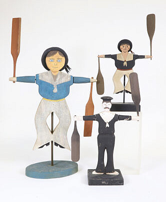 Group Of Three Carved And Painted Nantucket Folk Art Sailor Boy Whirligigs