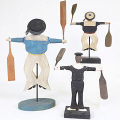 Group of Three Carved and Painted Nantucket Folk Art Sailor Boy Whirligigs