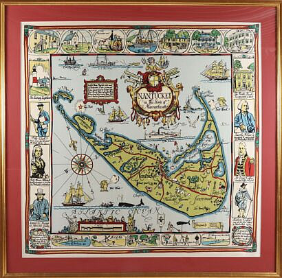 Tony Sarg Framed Silk Scarf, 20th Century