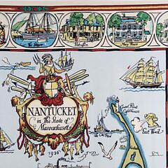 Tony Sarg Framed Silk Scarf “Map of Nantucket Island with Historical Landmarks”, 20th Century