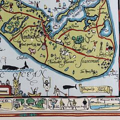 Tony Sarg Framed Silk Scarf “Map of Nantucket Island with Historical Landmarks”, 20th Century