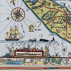 Tony Sarg Framed Silk Scarf “Map of Nantucket Island with Historical Landmarks”, 20th Century