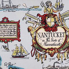Tony Sarg Framed Silk Scarf “Map of Nantucket Island with Historical Landmarks”, 20th Century