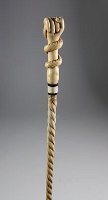 Whale Made Hand Clutching Snake Walking Stick, mid 19th Century