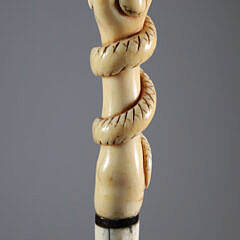 Whale Made Hand Clutching Snake Walking Stick, mid 19th Century