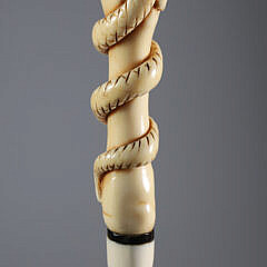 Whale Made Hand Clutching Snake Walking Stick, mid 19th Century