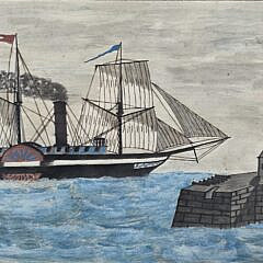 Antique American Folk Art Watercolor on Paper