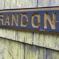 Antique Carved and Painted Ships Quarterboard Sign, “Belle Brandon”