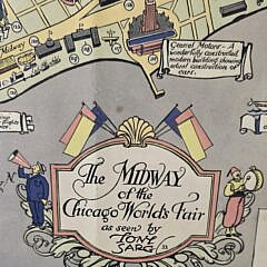 Vintage Tony Sarg Birds Eye View Pictorial Chicago Worlds Fair Chromolithograph Map, circa 1933