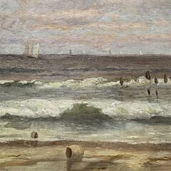 Fine Antique American Oil on Canvas Coastal Seascape Painting, 19th century