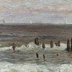 Fine Antique American Oil on Canvas Coastal Seascape Painting, 19th century