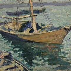 Morris Davidson Oil on Artists Board Impressionist Harbor Painting