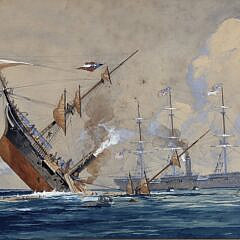 Worden G. Wood Watercolor and Gouache on Paper, “Sinking of the Alabama”