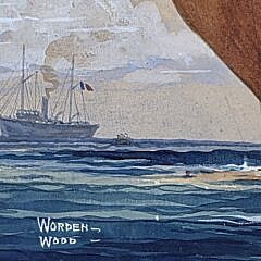 Worden G. Wood Watercolor and Gouache on Paper, “Sinking of the Alabama”