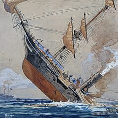Worden G. Wood Watercolor and Gouache on Paper, “Sinking of the Alabama”