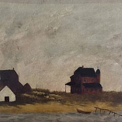 Antique American Folk Art Oil on Board Painting, “Brant Point Lighthouse”, Nantucket, 19th Century