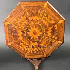 Antique Multiwood Inlaid Octagonal Salesman Sample Tilt Top Table, 19th Century