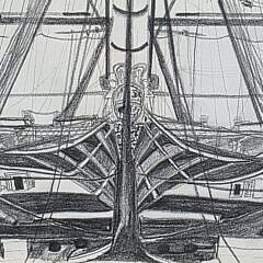 Vintage Pencil Drawing, “Fighting Ship”, circa 1975