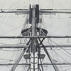 Vintage Pencil Drawing, “Fighting Ship”, circa 1975