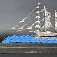 925 Sterling Silver Filigree Three Master Clipper Ship Model, 20th century