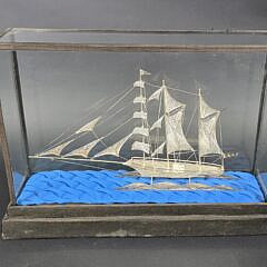 925 Sterling Silver Filigree Three Master Clipper Ship Model, 20th century
