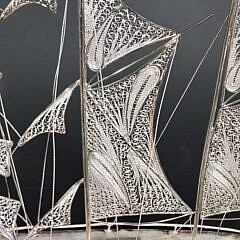 925 Sterling Silver Filigree Three Master Clipper Ship Model, 20th century