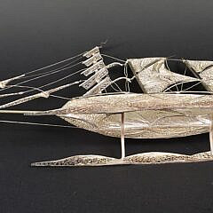 925 Sterling Silver Filigree Three Master Clipper Ship Model, 20th century