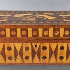 Antique American Multiwood Geometric Inlaid Box, 19th century