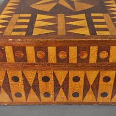 Antique American Multiwood Geometric Inlaid Box, 19th century