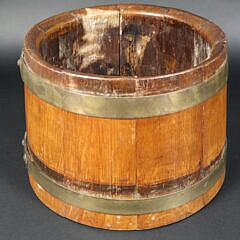 Antique English Oak Brass Bound Graduated Ships Barrel Bucket, 19th century