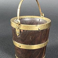 Antique English Brass Bound Miniature Treenware Peat Bucket