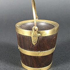 Antique English Brass Bound Miniature Treenware Peat Bucket