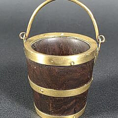 Antique English Brass Bound Miniature Treenware Peat Bucket