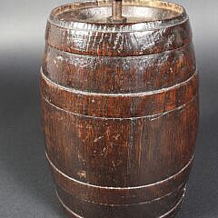Antique Civil War Carved Oak Barrel Powder Keg Tobacco Jar, 19th century