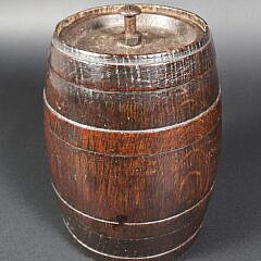 Antique Civil War Carved Oak Barrel Powder Keg Tobacco Jar, 19th century