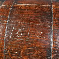 Antique Civil War Carved Oak Barrel Powder Keg Tobacco Jar, 19th century