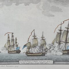 Antique Hand Colored, “Combats Navals”, Lithograph, 18th century