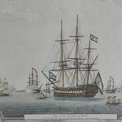 Antique Hand Colored, “Combats Navals”, Lithograph, 18th century