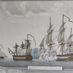 Antique Hand Colored, “Combats Navals”, Lithograph, 18th century