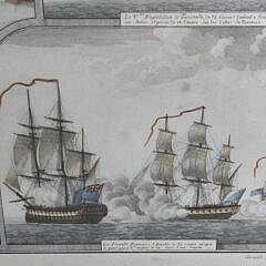 Antique Hand Colored, “Combats Navals”, Lithograph, 18th century