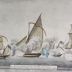 Antique Hand Colored, “Combats Navals”, Lithograph, 18th century