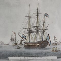 Antique Hand Colored, “Combats Navals”, Lithograph, 18th century