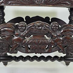 Antique English Oak Figural Carved Cane Seat Joint Stool, 18th century