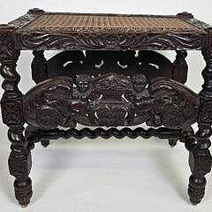 Antique English Oak Figural Carved Cane Seat Joint Stool, 18th century