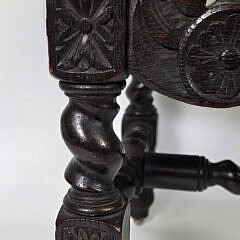 Antique English Oak Figural Carved Cane Seat Joint Stool, 18th century