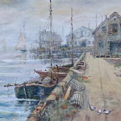 Lillian Gertrude Smith Watercolor on Paper, “Commercial Wharf”, Nantucket