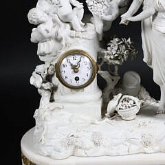 French Bisque and Marble Figural Mantel Clock, circa 1820-40